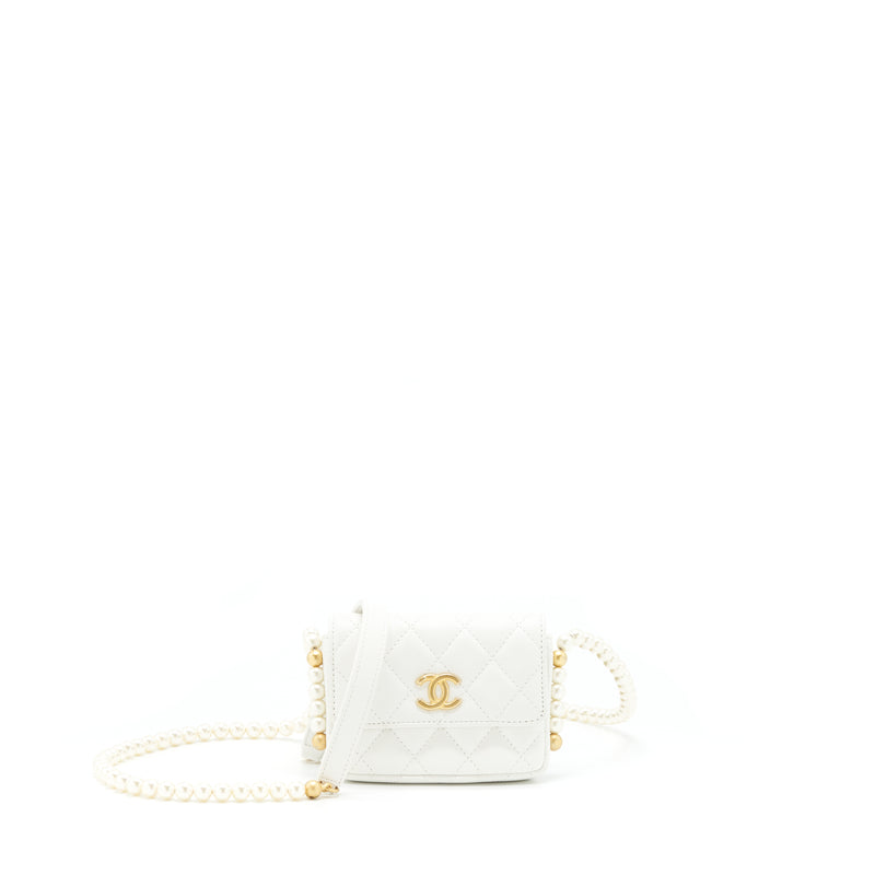 Chanel Pearl Crush Mini Crossbody Bag Lambskin White GHW
