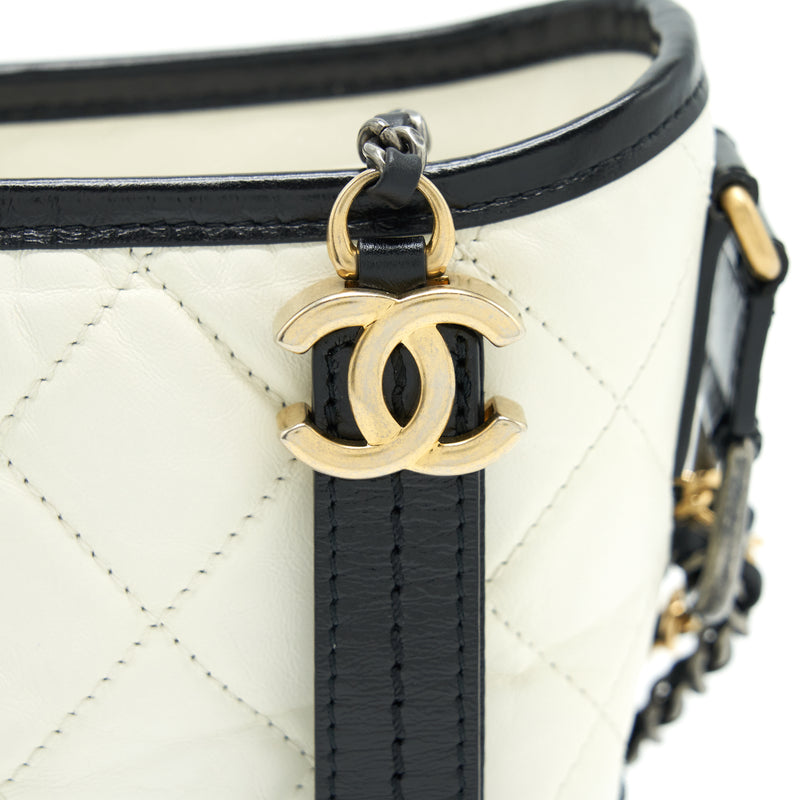 Chanel small Gabrielle hobo bag calfskin white/ black with multicolour hardware