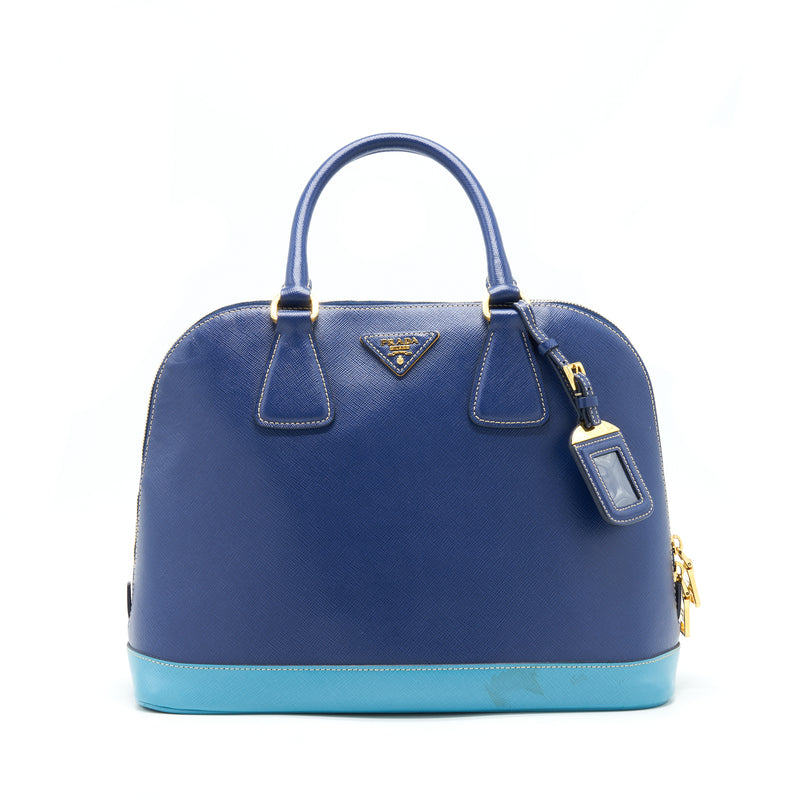 Prada Saffiano Lux Bi Colour Promenade Done Tote Bag Bluette/Turchese Blue