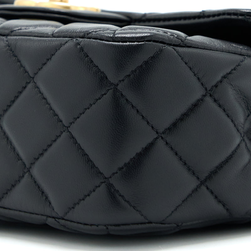 Chanel 22K Coco Chain Quilted Flap Bag Lambskin Black Brushed GHW (Microchip)