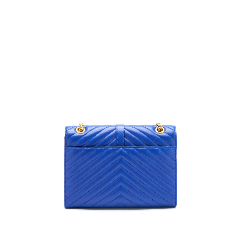 Saint Laurent / YSL Chevron Monogram Flap Bag Blue GHW