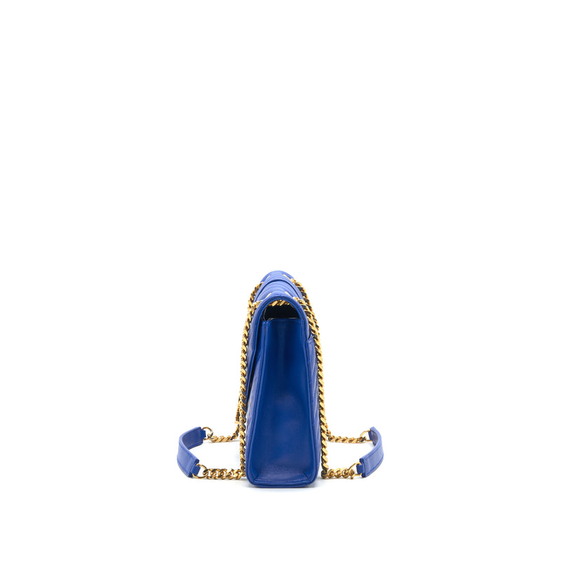 Saint Laurent / YSL Chevron Monogram Flap Bag Blue GHW