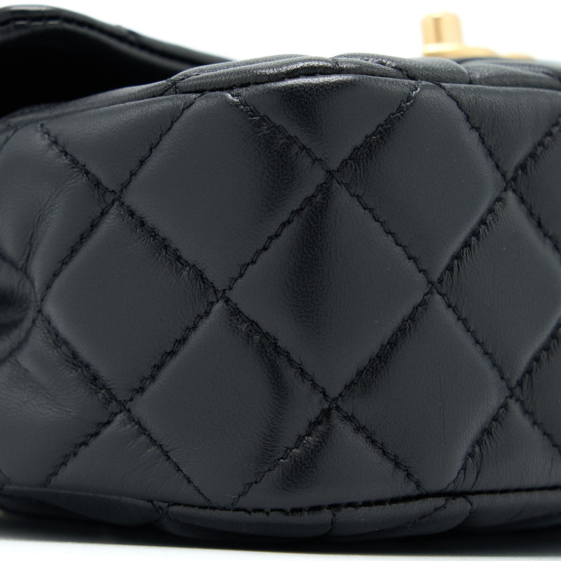 Chanel 22K Coco Chain Quilted Flap Bag Lambskin Black Brushed GHW (Microchip)