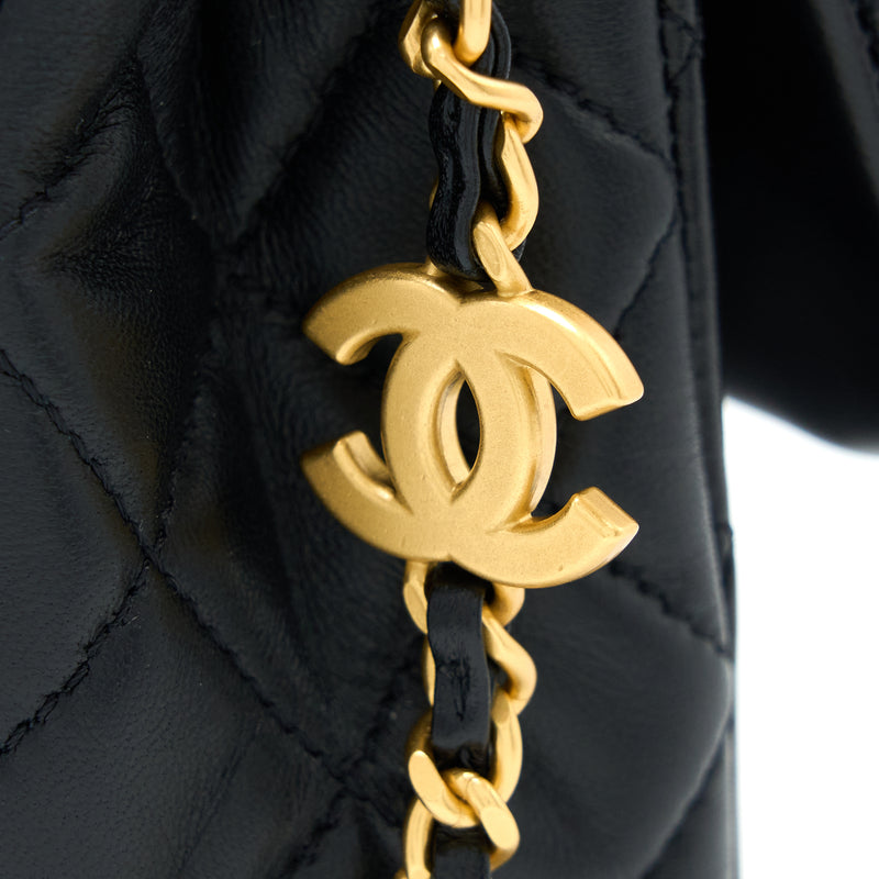 Chanel 22K Coco Chain Quilted Flap Bag Lambskin Black Brushed GHW (Microchip)