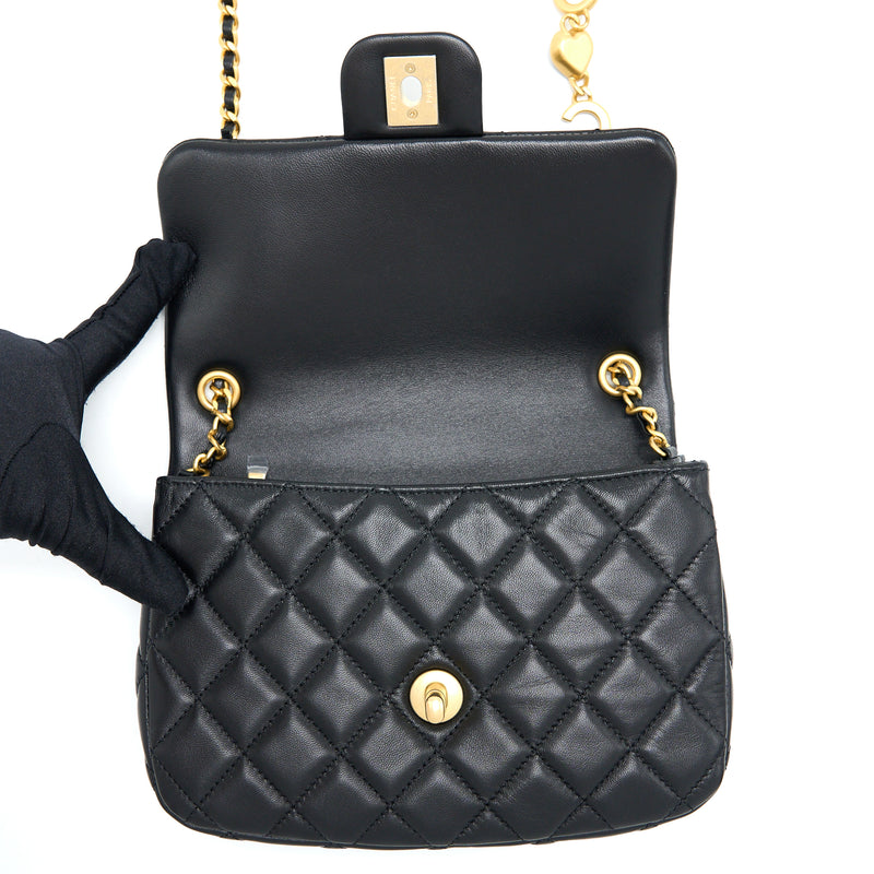 Chanel 22K Coco Chain Quilted Flap Bag Lambskin Black Brushed GHW (Microchip)