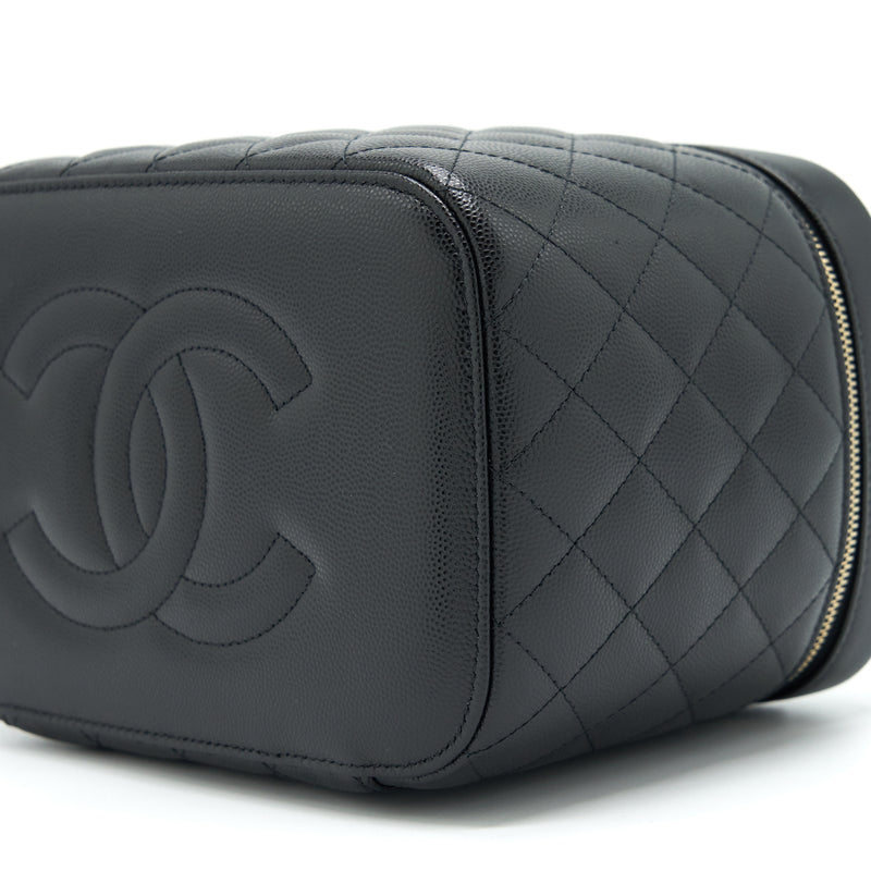 Chanel top handle vanity case caviar black with LGHW