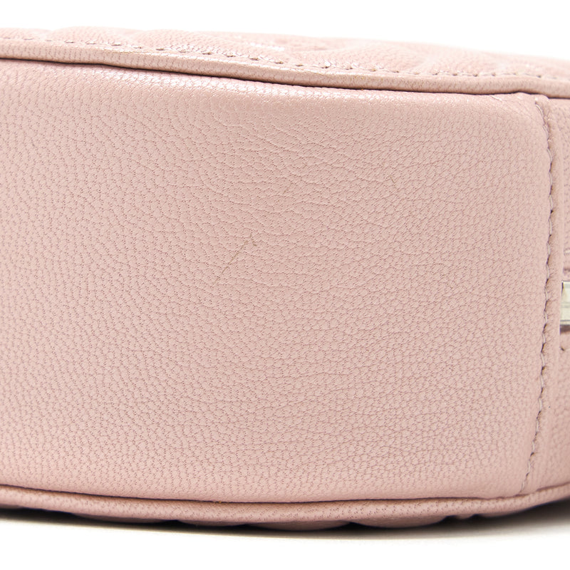 Chanel Round Clutch With Chain Camellia Calfskin Nude Pink SHW