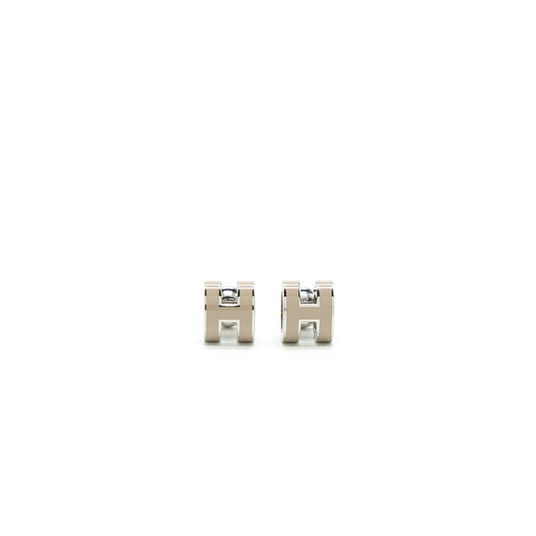 Hermes Mini Pop H Earrings Marron Glace/ Grey with SHW