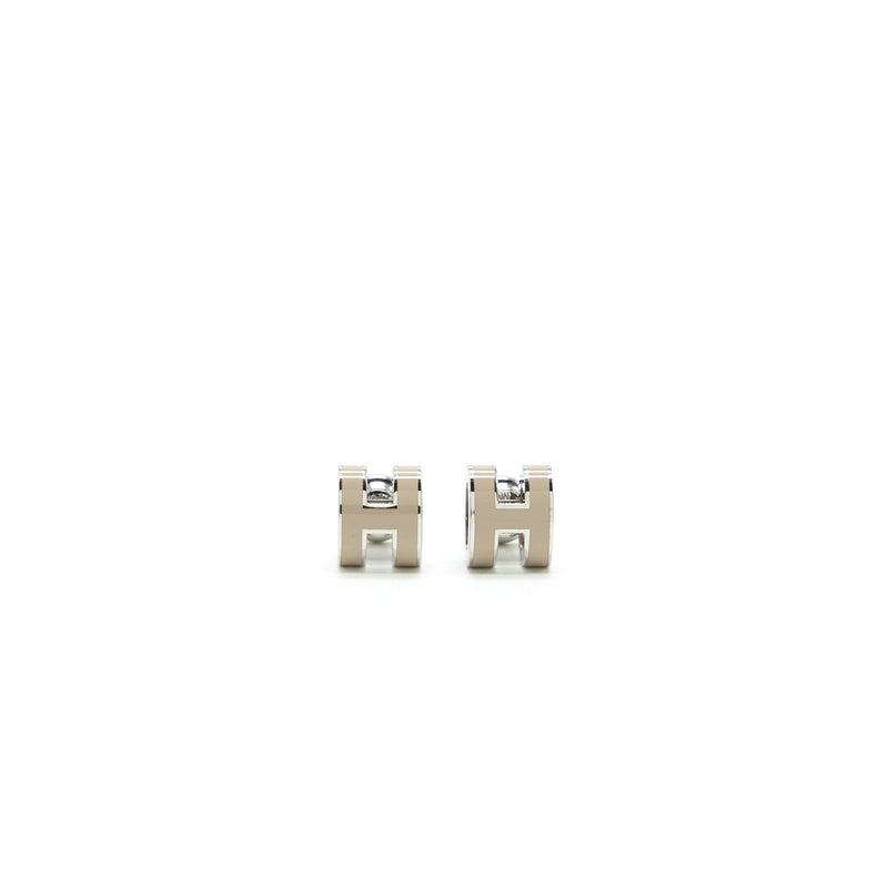 Hermes Mini Pop H Earrings Marron Glace/ Grey with SHW