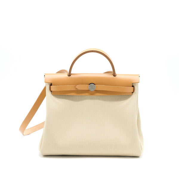 Hermes Herbag Zip 31 Leather/Canvas Beton/Naturel Sable SHW Stamp U