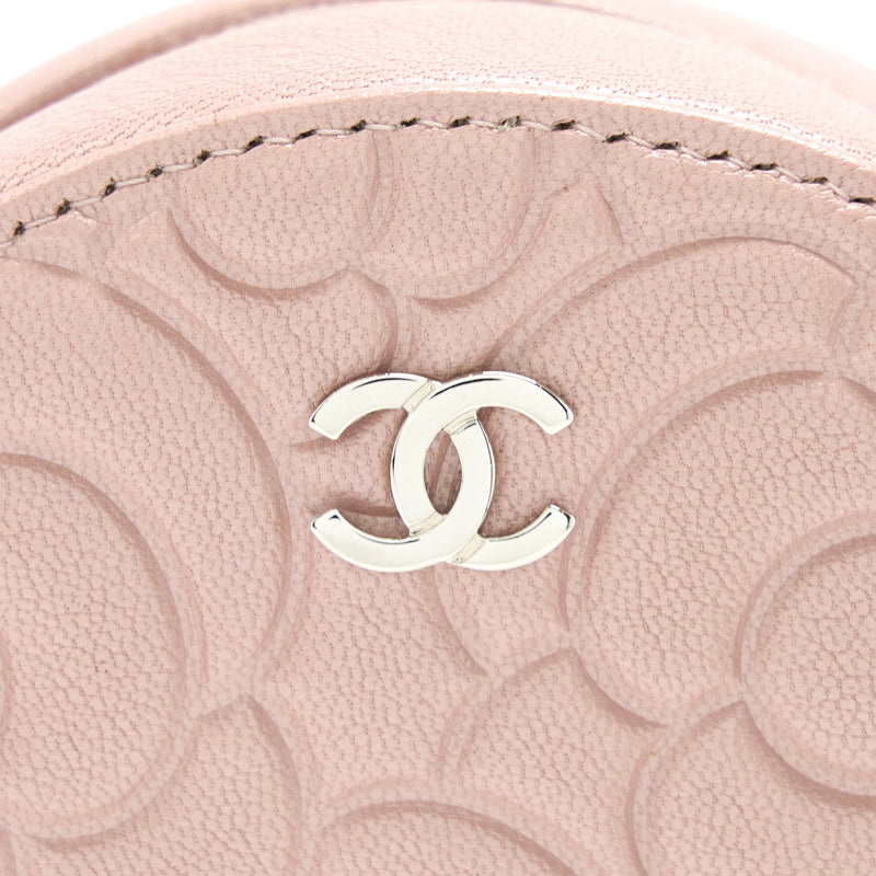Chanel Round Clutch With Chain Camellia Calfskin Nude Pink SHW
