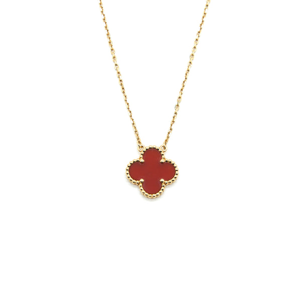 VAN CLEEF & ARPELS VINTAGE ALHAMBRA PENDANT CARNELIAN YELLOW GOLD NECKLACE