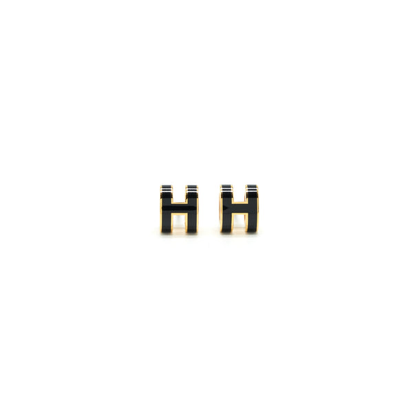 HERMES MINI POP H EARRINGS BLACK GHW