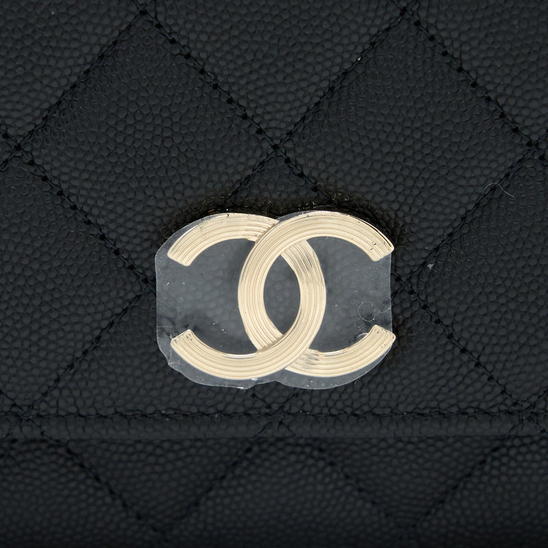 Chanel Giant CC Logo Wallet On Chain Caviar Black LGHW (Microchip)
