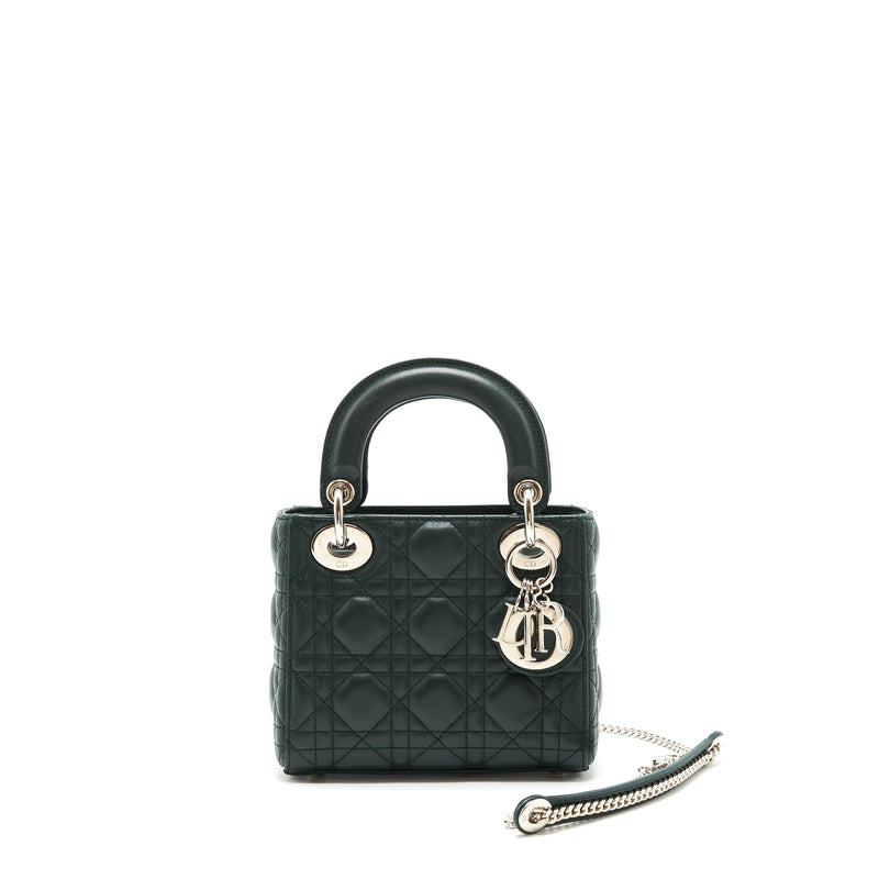 Dior Dark Green Cannage Quilted Leather Mini Lady Dior Bag at 1stDibs