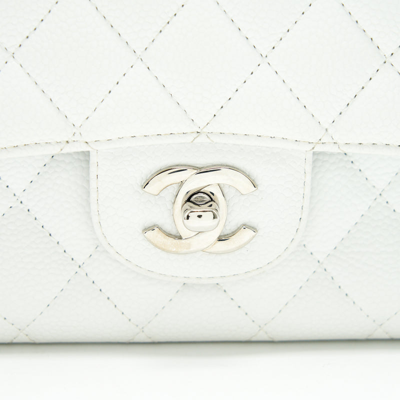 CHANEL MEDIUM CLASSIC DOUBLE FLAP BAG CAVIAR WHITE SHW