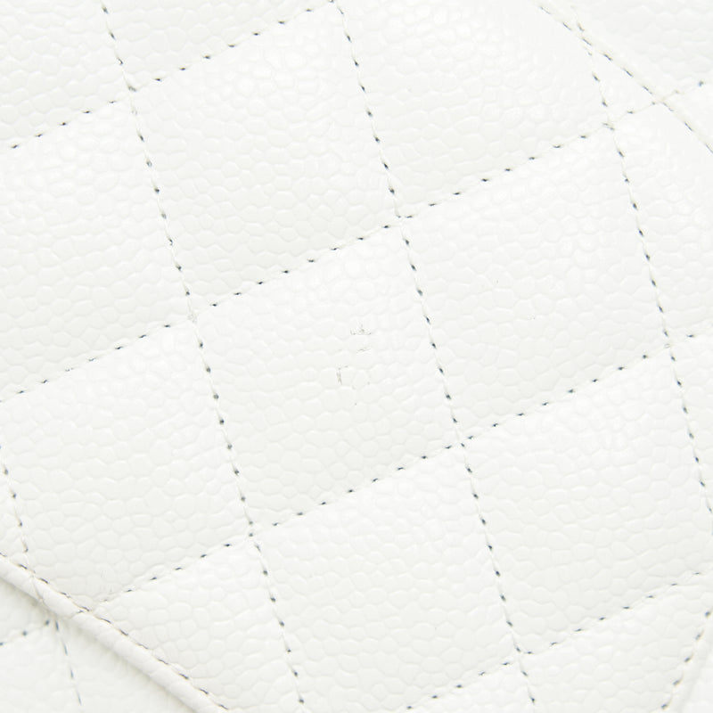 CHANEL MEDIUM CLASSIC DOUBLE FLAP BAG CAVIAR WHITE SHW