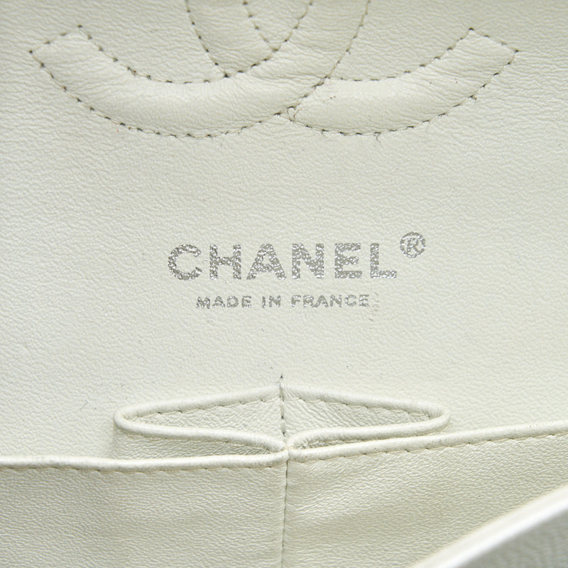 CHANEL MEDIUM CLASSIC DOUBLE FLAP BAG CAVIAR WHITE SHW