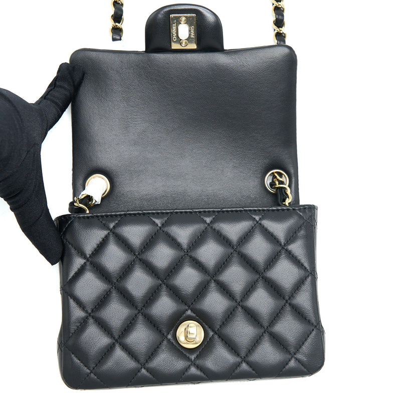 Chanel Mini Square Flap Bag Lambskin Black GHW (Microchip)