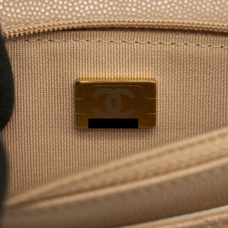 Chanel 22S detailed Logo Wallet on chain Caviar Dark beige with LGHW (microchip)