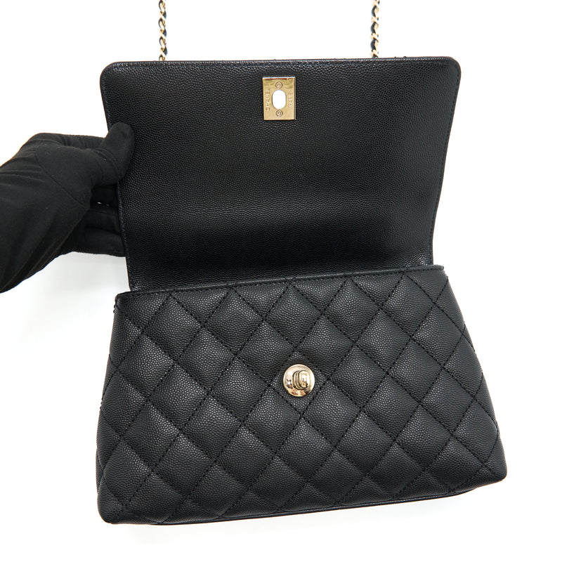 Chanel small coco handle caviar black LGHW (microchip)