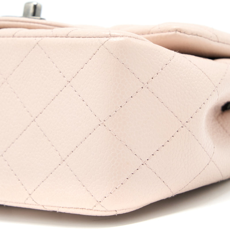 Chanel Mini Square Flap Bag Caviar Light Pink Ruthenium Hardware