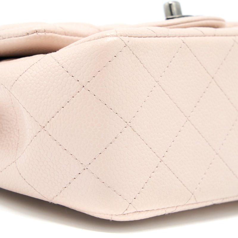 Chanel Mini Square Flap Bag Caviar Light Pink Ruthenium Hardware