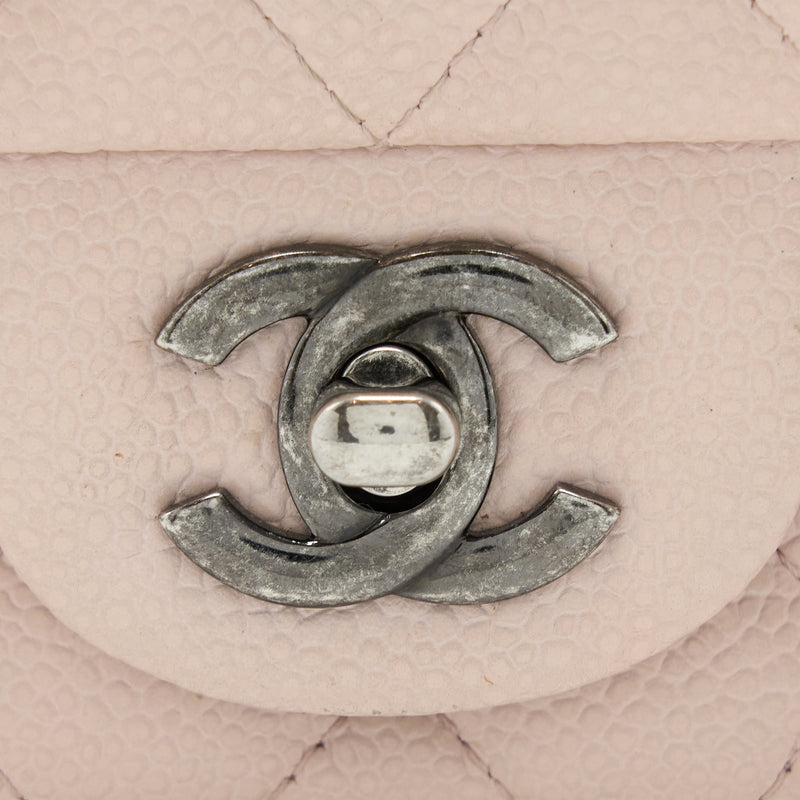 Chanel Mini Square Flap Bag Caviar Light Pink Ruthenium Hardware