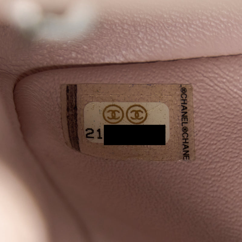 Chanel Mini Square Flap Bag Caviar Light Pink Ruthenium Hardware