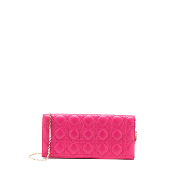 Dior Cannage Quilted Lady Dior Chain Clutch Lambskin Pink LGHW