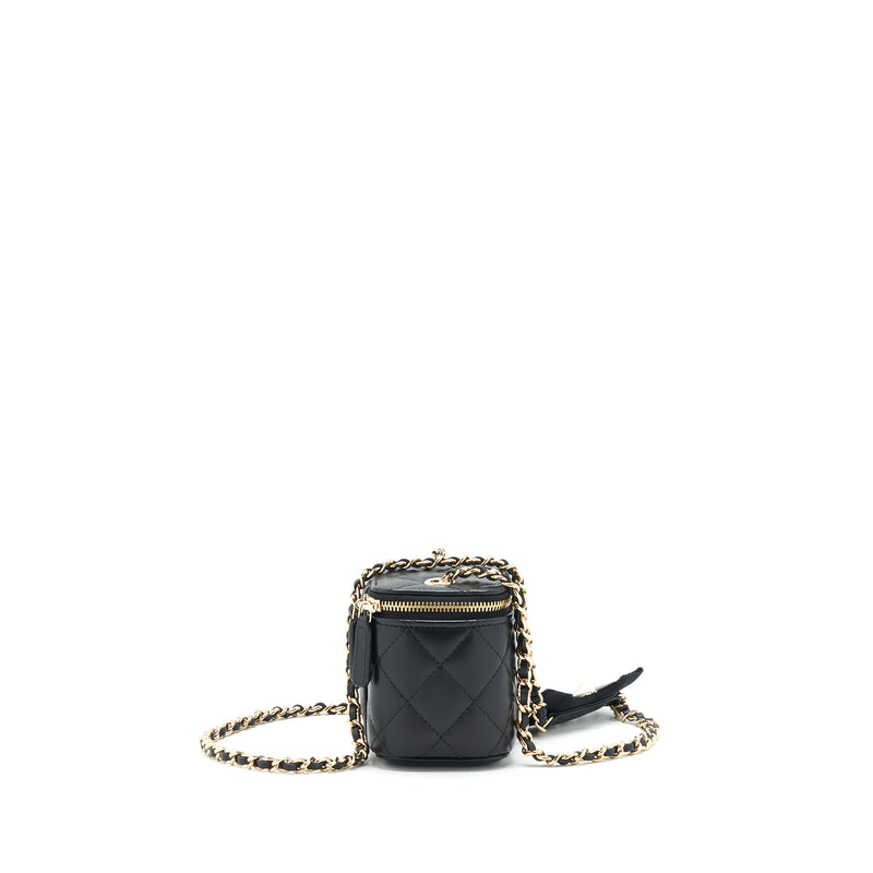 Chanel Mini Vanity With Camellia Chain Lambskin Black LGHW