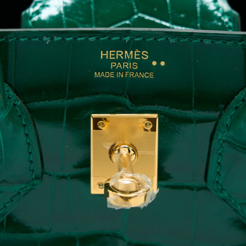 Hermes Birkin 25 Shiny Crocodile 6Q Vert Emeraude GHW Stamp D