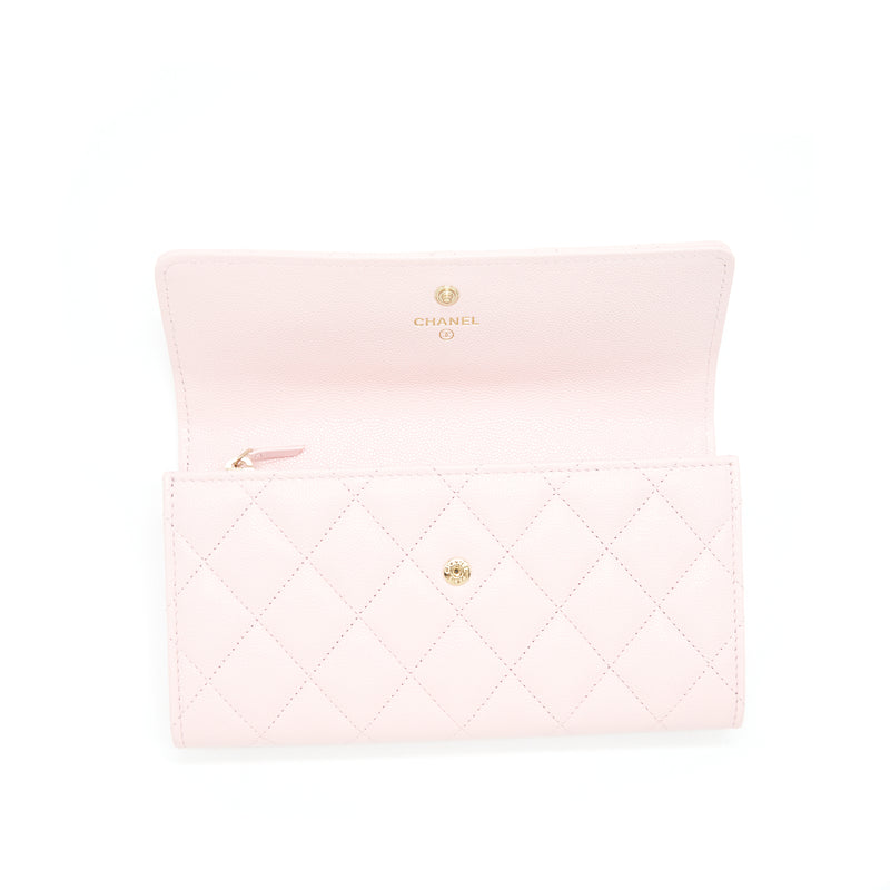 Chanel 22S detailed logo flap long wallet caviar light pink with LGHW