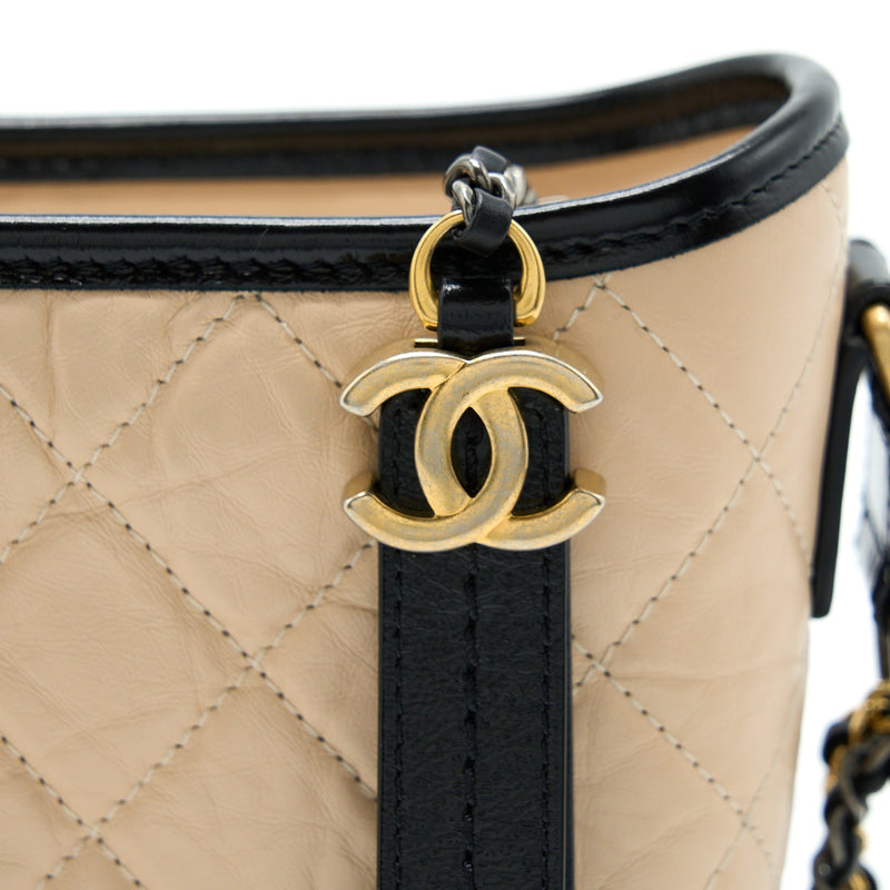 Chanel Small Gabrielle Hobo Bag Aged Calfskin Light Beige/Black Multic