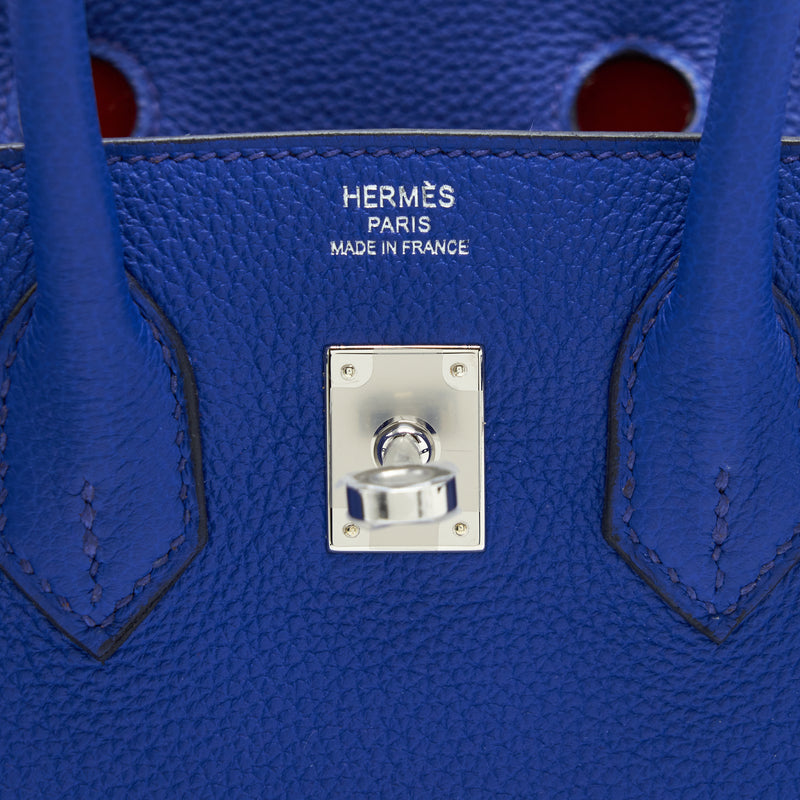Hermes birkin 25 Togo leather blue royal / capuchins with SHW stamp U