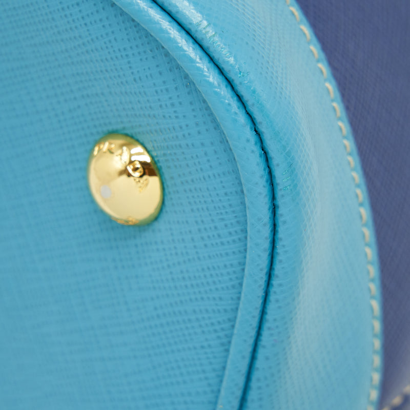 Prada Saffiano Lux Bi Colour Promenade Done Tote Bag Bluette/Turchese Blue