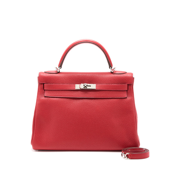 Hermes Kelly 32 Clemence Q5 Rouge Casaque SHW Stamp Square Q