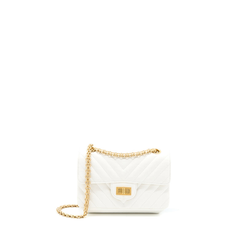 Chanel Mini 2.55 Reissue Chevron Flap Bag Aged Calfskin White Brushed