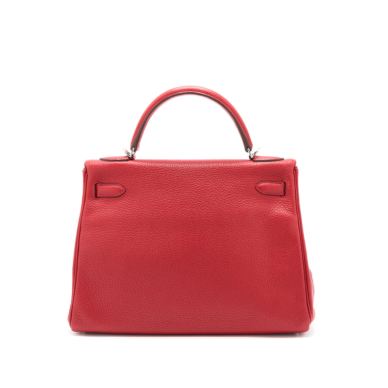 Hermes Kelly 32 Clemence Q5 Rouge Casaque SHW Stamp Square Q