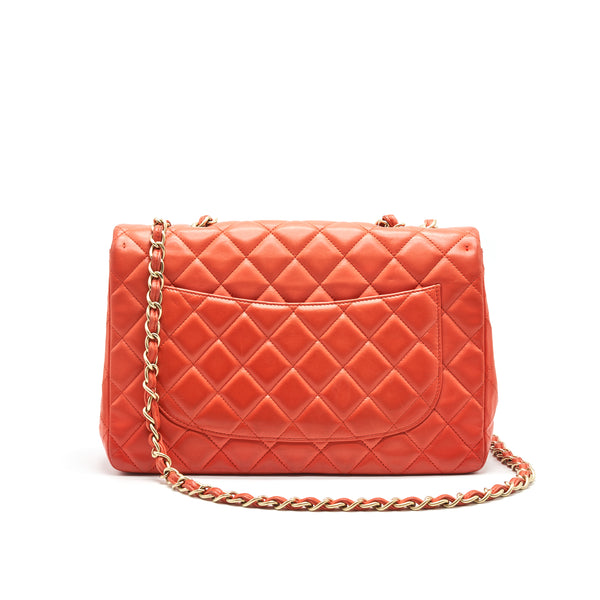 CHANEL CLASSIC SINGLE FLAP JUMBO BAG ORANGE LAMBSKIN GHW