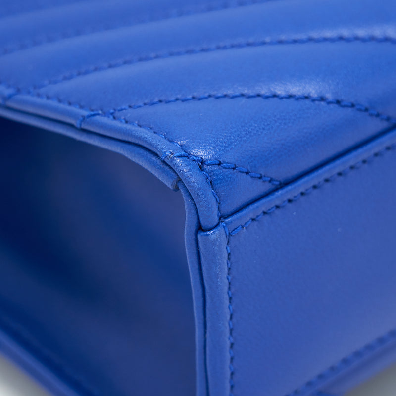 Saint Laurent / YSL Chevron Monogram Flap Bag Blue GHW