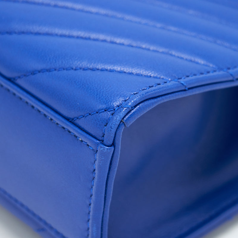 Saint Laurent / YSL Chevron Monogram Flap Bag Blue GHW