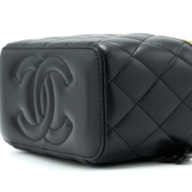Chanel 22A Top Handle Long Vanity With Chain Lambskin Black LGHW (New Version)