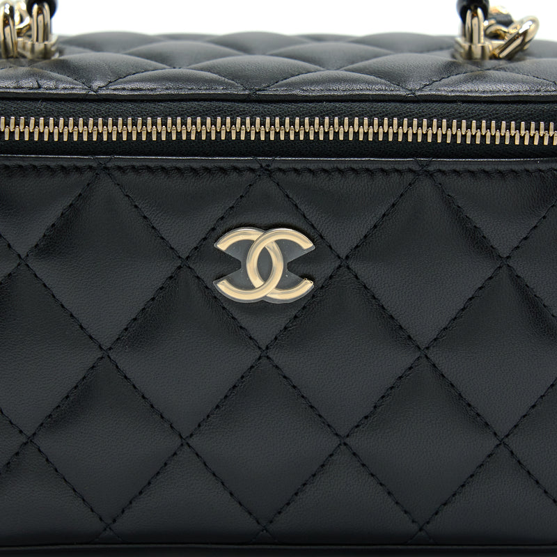 Chanel 22A Top Handle Long Vanity With Chain Lambskin Black LGHW (New Version)