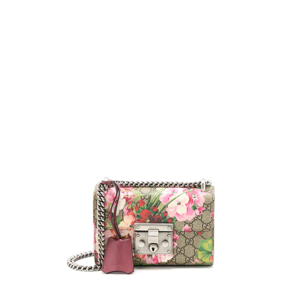 Gucci Padlock Chain Crossbody Bag Flower Print GG Supreme Canvas SHW