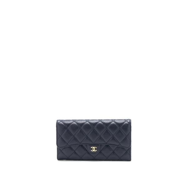 Chanel Classic Flap Long Wallet Caviar Dark Blue LGHW