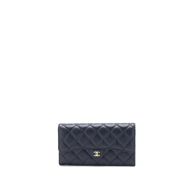 Chanel Classic Flap Long Wallet Caviar Dark Blue LGHW