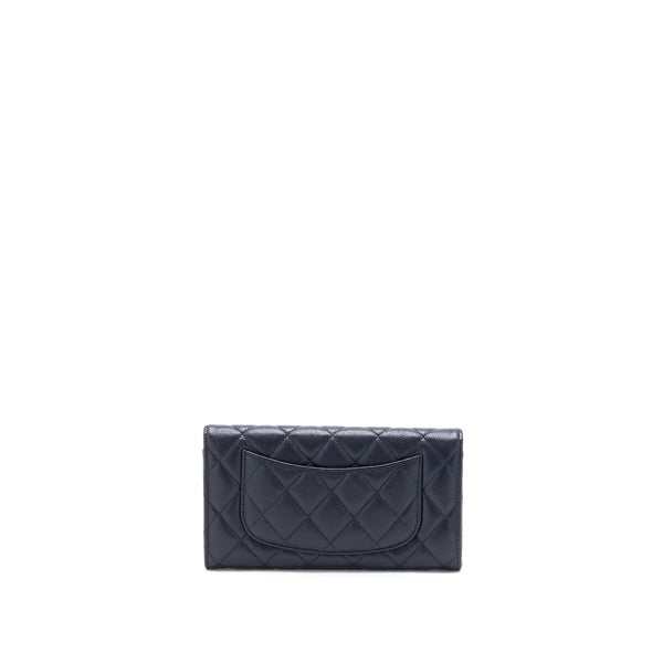 Chanel Classic Flap Long Wallet Caviar Dark Blue LGHW