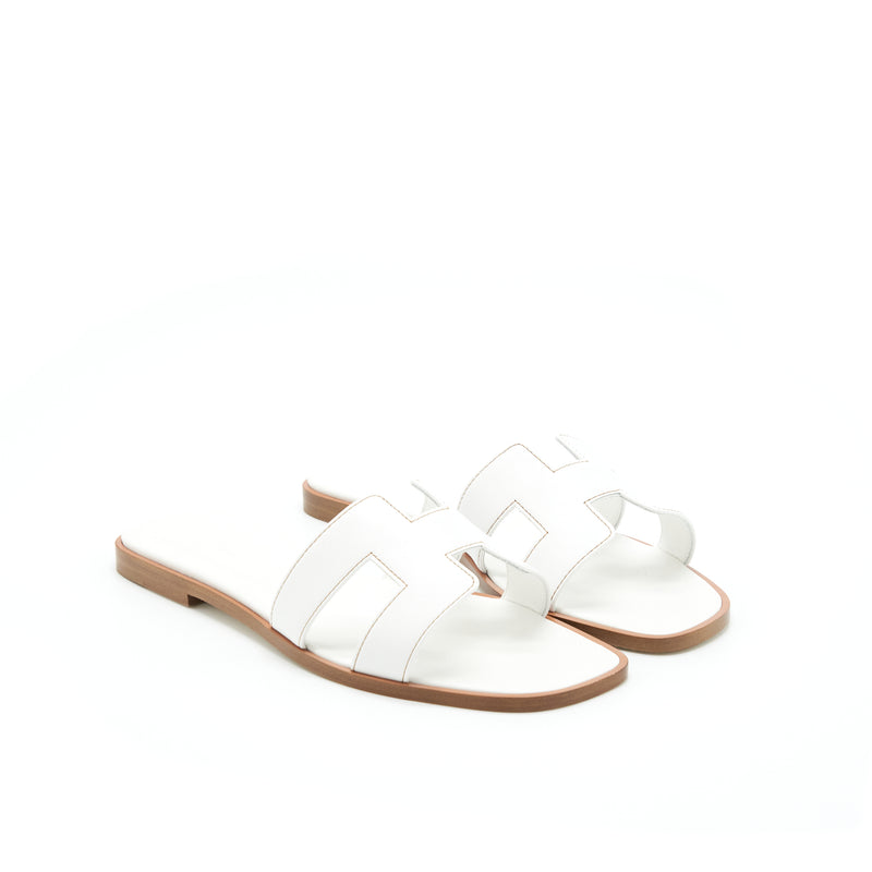 Hermes size 38 oran sandals box leather Blanc