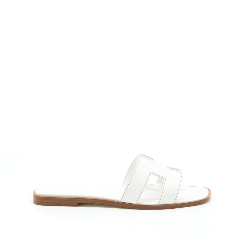 Hermes size 38 oran sandals box leather Blanc